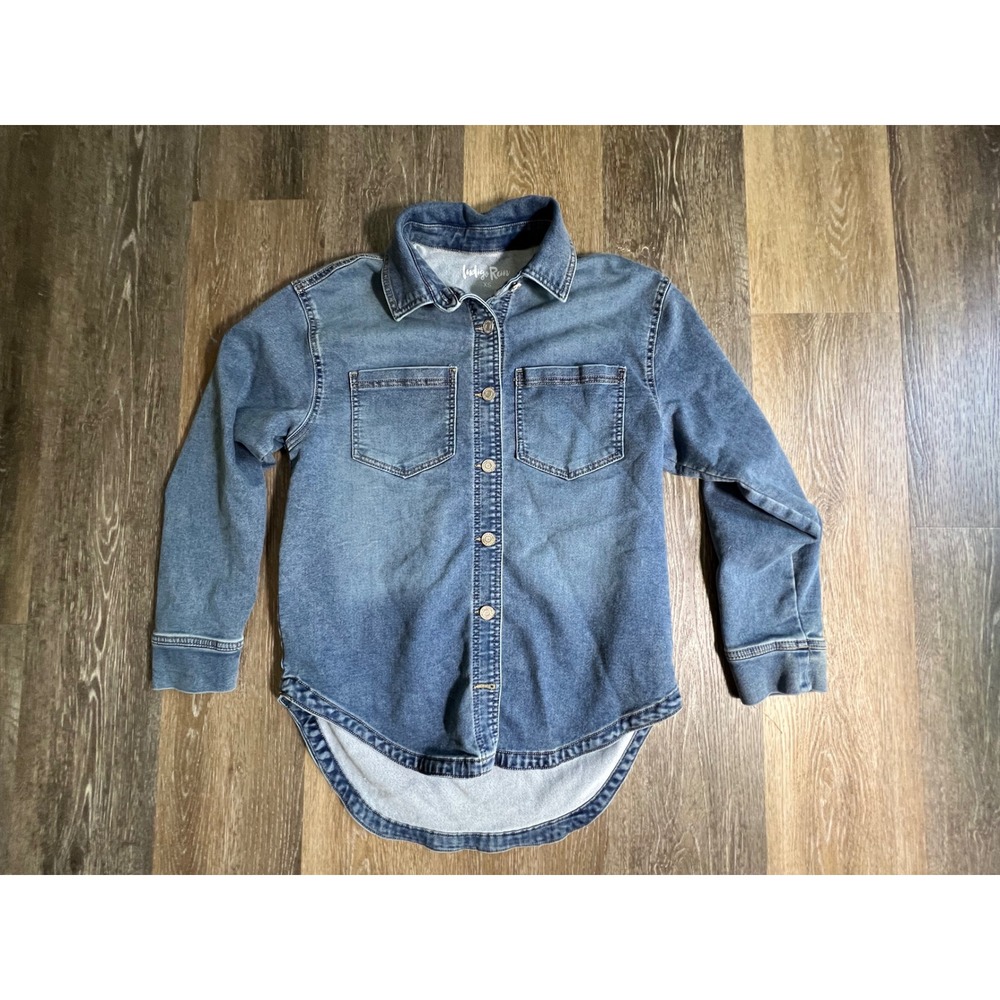 Indigo Rain Denim Shacket Women XS Blue High Low Button Down Long Sleeve Shirt